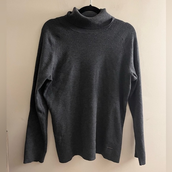 Tory Burch Gray Ribbed Knit Merino Wool Turtleneck Sweater size XL - Picture 1 of 9